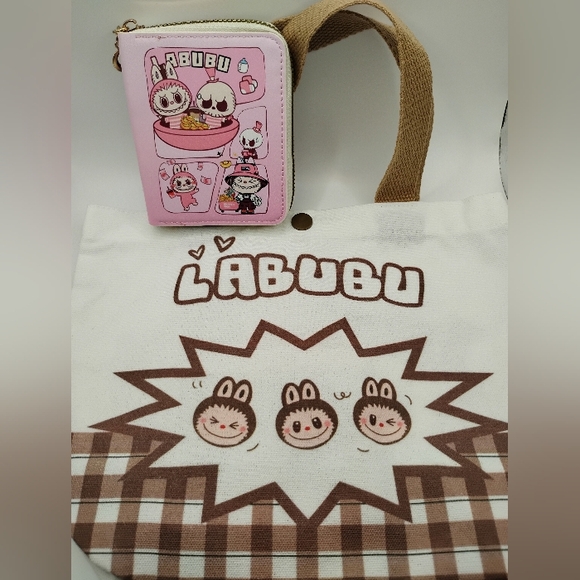 🆕LABUBU White Canvas Tote with Brown Graphic Print (8"H×8"L) - Picture 2 of 4